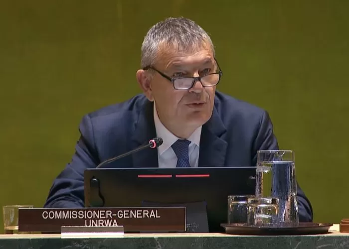 Philippe Lazzarini menyampaikan penyataannya terkait larangan operasi UNRWA oleh Israel di Sidang Majelis Umum PBB. (Foto: GENMUSLIM.id/dok: X @UN_News_Centre)