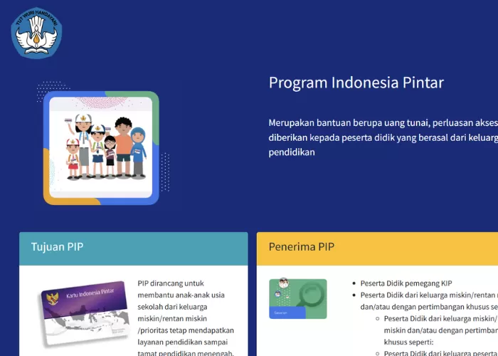 Beasiswa Program Indonesia Pintar (PIP) yang merupakan salah satu program bantuan pendidikan yang diluncurkan oleh Pemerintah Indonesia melalui Kementerian Pendidikan, Kebudayaan, Riset, dan Teknologi (Foto: GENMUSLIM.id/dok: pip.kemdikbud.go.id)