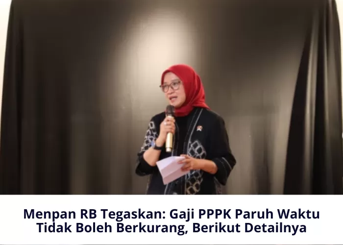 Menpan RB Rini Widyantini menegaskan bahwa gaji PPPK paruh waktu tidak boleh lebih rendah dari penghasilan sebelumnya (Foto: GENMUSLIM.id/dok: Instagram @official.riniwidyantini/Mitri Sopiatun/Canva)