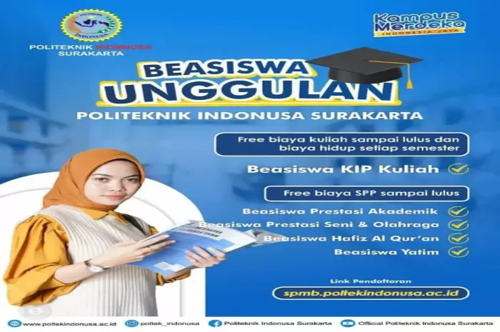 Politeknik Indonusa Surakarta kini menawarkan program beasiswa luar biasa yang mencakup biaya kuliah hingga selesai studi (Foto: GENMUSLIM.id/dok: Instagram @beasiswa.co)