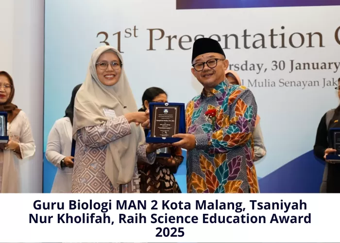 Guru Biologi dari MAN 2 Kota Malang, Tsaniyah Nur Kholifah, berhasil meraih Science Education Award 2025 (Foto: GENMUSLIM.id/dok: kemenag.go.id/Canva/Mitri Sopiatun)