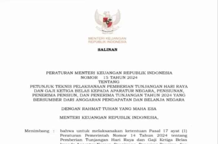 Gaji ke 13 dan THR pensiunan PNS akan siap cair sesuai dengan komponen dan jadwalnya (Foto: GENMUSLIM.id/dok: Surat Edaran PMK No.15 Tahun 2024)
