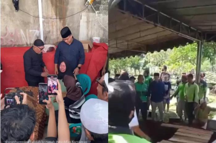 Anies Baswedan saat menemui ibu Affan Kurniawan (kiri) dan saat ikut ke pemakaman di TPU Karet Bivak (kanan) (Foto: GENMUSLIM.id/dok: Kolase dari Instagram @ridho9yahya - Instagram @rukmanaaa08)