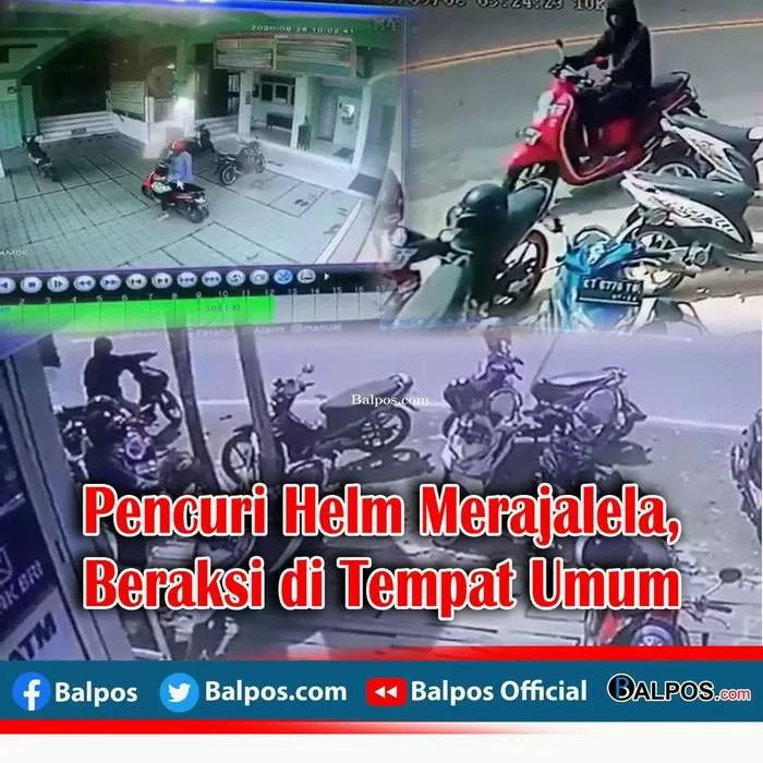 TKP: Tiga lokasi pencurian helm yaitu di Jalan Soekarno-Hatta Kilometer 2,  halaman parkir Masjid Jamiyyatul Mustaqim Karang Rejo, dan areal ATM BRI Manggar. Aksi pelaku terekam CCTV.
