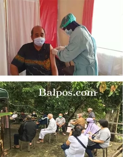LANSIA : Antusias lansia yang akan melakukan vaksinasi pada Rabu (10/3) di Puskesmas Karang Jati.