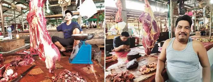 Pasar: Pedagang daging sapi di Pasar Induk Penyembolum Senaken, Kecamatan Tanah Grogot.