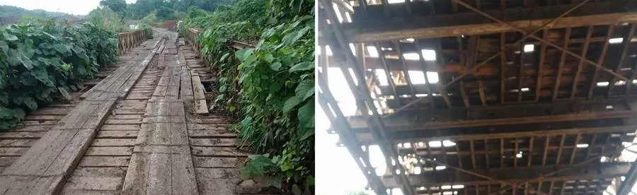 RAWAN KECELAKAAN: Jembatan penghubung Jalan Seniur, Lolo, dan Luan, Kecamatan Muara Samu yang rusak menuju ke lokasi Gunung Embun atau Gunung Boga. IST.