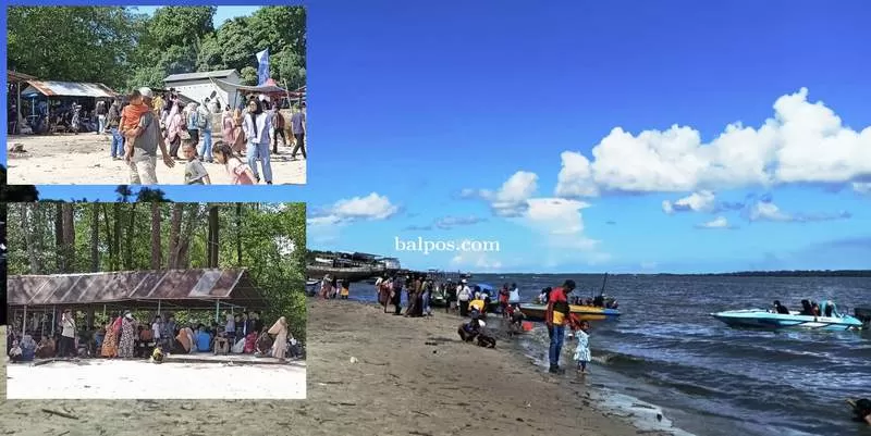 LIBURAN: Para pengunjung sedang menikmati wisata pantai Pasir Mayang saat Lebaran. (IST)