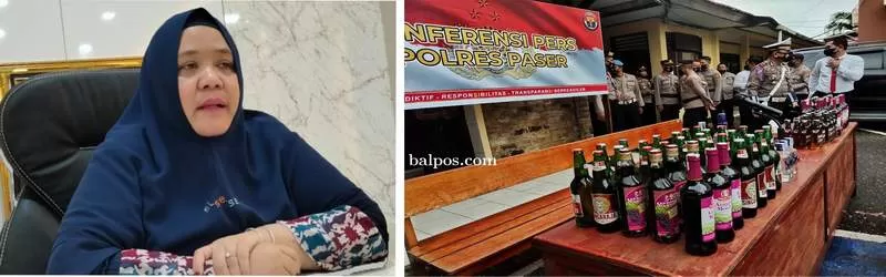 MIRAS: Puluhan botol miras yang berhasil diamankan polisi pada Ops Ketupat Mahakam 2022 lalu. Inzet : Syarifah Masitah.(foto: Tomi/Paser Pos)