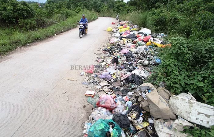 KUMUH: Jalan Raja Alam II, Kelurahan Teluk Bayur nampak kumuh akibat sampah yang menumpuk, bahkan beberapa kerap berserakan hingga ke badan jalan.