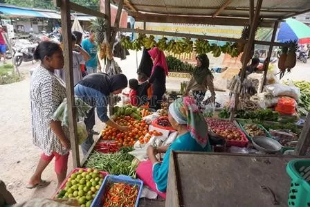 ALAMI PENURUNAN: Pengunjung Pasar Sei Bebanir Bangun di hari-hari normal selalu ramai. Berbeda dengan saat ini, di mana jumlah kunjungan pasar mengalami penurunan cukup drastis.