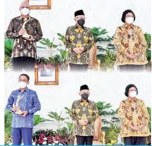 UKIR SEJARAH: Wakil Presiden RI KH. Ma'aruf Amin didampingi Menteri Lingkungan Hidup dan Kehutanan Siti Nurbaya, berfoto bersama Manajemen PT Berau Coal yang menerima Proper Emas Tahun 2021.