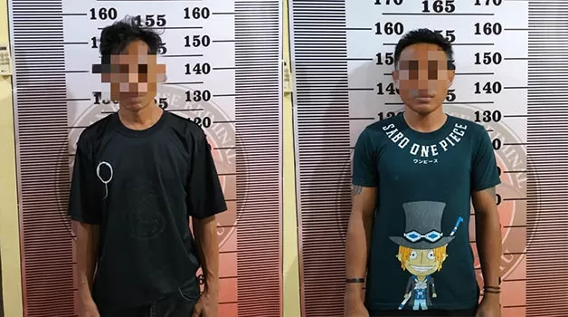 DIAMANKAN: Dua orang terduga pengedar sabu-sabu diamankan Reskrim Polsek Pulau Derawan.
