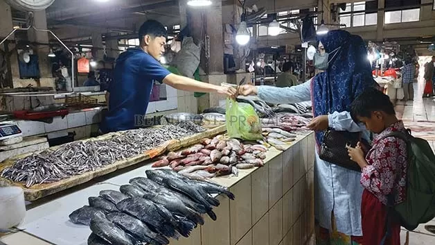 MULAI TERASA IMBASNYA: Harga ikan laut yang ada di Pasar SAD mulai mengalami kenaikan semenjak penutupan Jembatan Sambaliung.