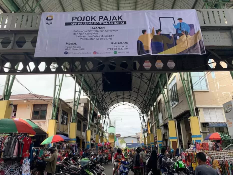 POJOK PAJAK: Kantor Pelayanan Pajak Pratama Pontianak Barat membuka layanan Pojok Pajak di Pasar Tengah mulai Senin (2/3). IST