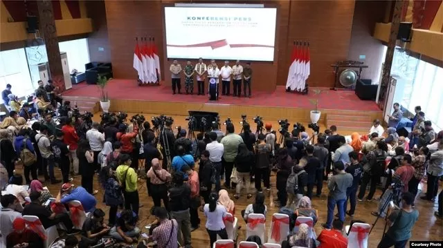 Suasana konferensi pers soal Covid-19 di Gedung BNPB, Jakarta, Sabtu, 14 Maret 2020. | Foto: BNPB