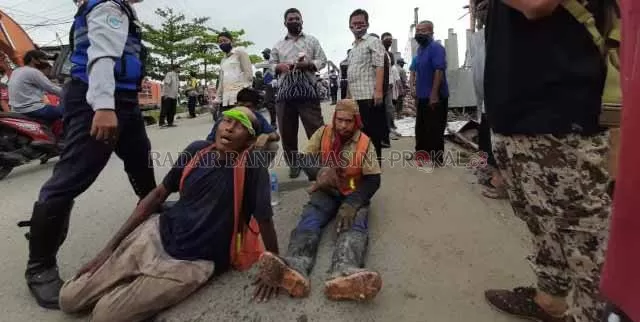 TERLUKA: Lima pekerja menderita luka. Syukur tak ada korban jiwa dalam insiden ini. | FOTO: WAHYU RAMADHAN/RADAR BANJARMASIN