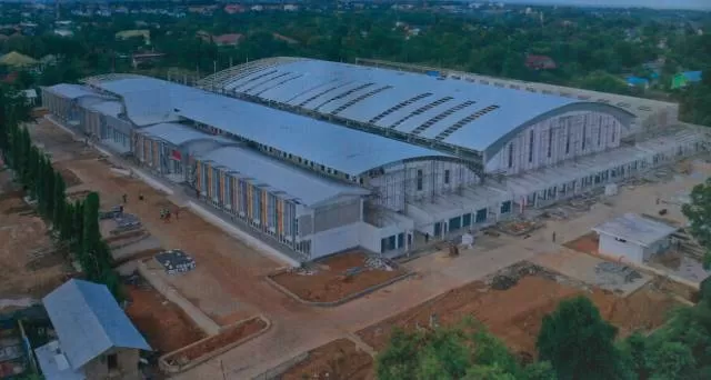 TAMPAK MEGAH: Penampakan pembangunan pasar Bauntung Baru di Jalan RO Ulin Banjarbaru dari udara. | FOTO: Dinas PUPR Banjarbaru for Radar Banjarmasin