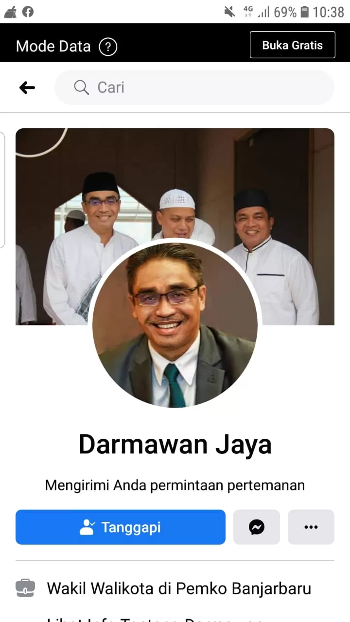 BODONG: Hasil tangkapan layar dari duplikat akun personal milik kandidat Pilwali Banjarbaru, Darmawan Jaya Setiawan.