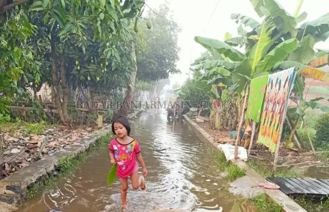 MASIH BIASA: Air pasang di Ulu Benteng, Barito Kuala. Setiap musim hujan Batola mendapat banjir kiriman dari Kabupaten Banjar, Tapin dan Kalimantan Tengah. | Foto: AHMAD MUBARAK/RADAR BANJARMASIN