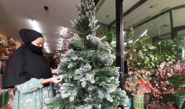 PALING LAKU: Pohon cemara masih yang paling laku. Foto diambil di toko penjualan pernak-pernik Natal di Jalan Haryono MT, kemarin (24/12). | FOTO: WAHYU RAMADHAN/RADAR BANJARMASIN