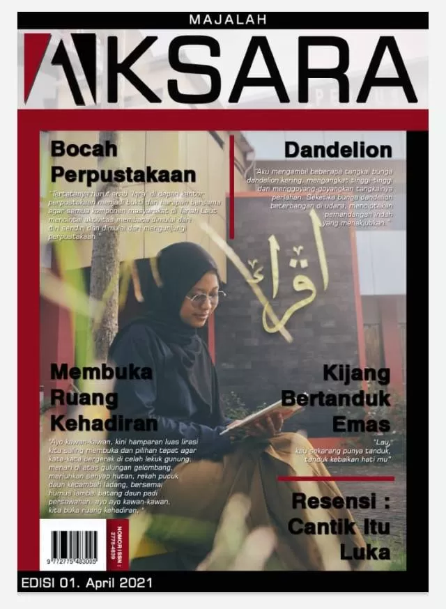 EDISI PERTAMA: Majalah Aksara edisi pertama yang terbit pada bulan April 2021.