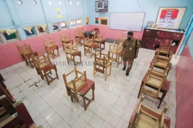 BAKAL PTM: Salah satu konsep ruangan kelas untuk menyambut PTM terbatas. Disdik Banjarbaru menyebut bahwa PTM terbatas kemungkinan akan digelar pada pekan pertama bulan Juli tahun 2021. | Foto: Muhammad Rifani/Radar Banjarmasin