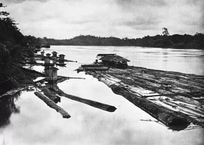 SEBUAH ERA: Gelondongan kayu di sungai Martapura. Kayu di Kalsel menjadi bisnis yang memunculkan nama banyak superkaya. | FOTO: IST