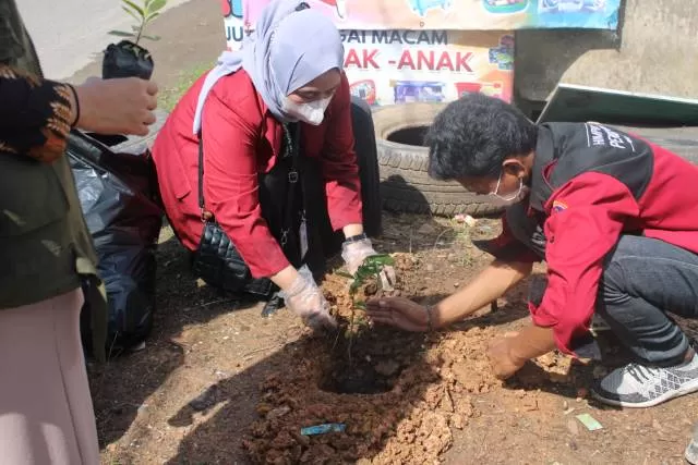 PENGHIJAUAN: Mahasiswa IPS ULM menanam bibit pohon di Benua Anyar, Banjarmasin Timur. Aksi peduli lingkungan ini juga sekaligus pengabdian kepada masyarakat dari kampus. | FOTO: PRODI IPS ULM FOR RADAR BANJARMASIN
