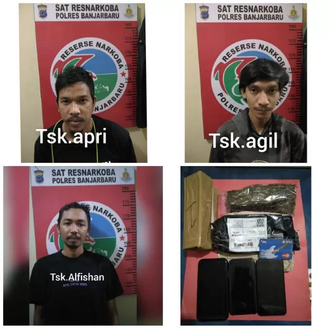 EDARKAN GANJA: Trio pengedar narkotika jenis ganja dicokok tim Sat Res Narkoba Polres Banjarbaru tak lama tadi. | Foto: Polres Banjarbaru for Radar Banjarmasin