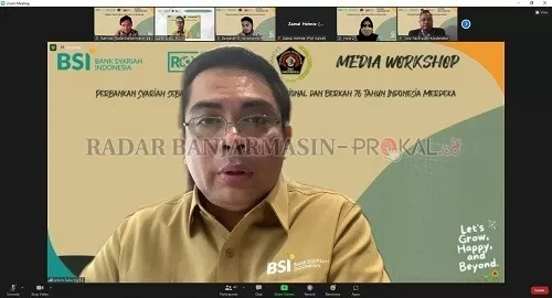 VIRTUAL: PT Bank Syariah Indonesia Regional Banjarmasin, Rabu (13/10) menggelar regional media workshop via virtual zoom meeting bersama awak media se-Kalimantan. FOTO: RAHMAT