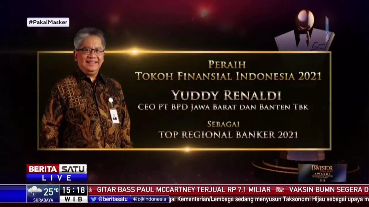 TOKOH FINANSIAL: Direktur Utama bank bjb Yuddy Renaldi dinobatkan sebagai Tokoh Finansial Indonesia menjadi Top Regional Banker 2021. | FOTO: BANK BJB FOR RADAR BANJARMASIN