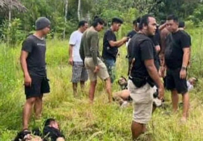 PENGEJARAN : Anggota Polres Tapin saat meringkus beberapa orang tersangka yang kabur dari Rutan Polres Tapin. | FOTO GRUP WA TAPIN.