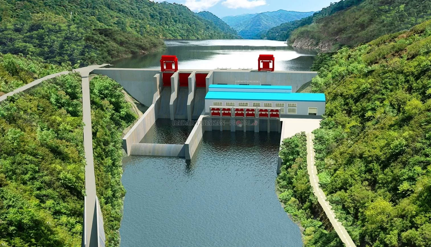 PEMBANGUNAN: Konstruksi bendungan PLTA Sungai Kayan yang akan dibangun tetap mengakomodir jalur transportasi sungai.
