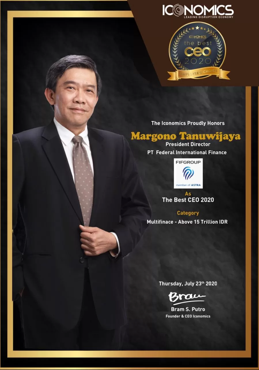 CEO FIFGROUP, Margono Tanuwijaya berhasil mendapatkan penghargaan sebagai Best CEO – Employees’ Choice Awards 2020. FOTO : IST