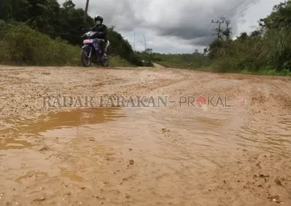 BERLUMPUR: Perbaikan jalan rusak di jalan poros menuju Tanjung Palas Timur Bulungan dinilai belum maksimal dan perusahaan setempat pun diminta berkontribusi./PIJAI PASARIJA/RADAR KALTARA