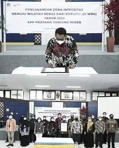 DEKLARASI: Pencanangan pembangunan Zona Integritas Wilayah Bebas dari Korupsi (ZIWBK) KPP Pratama Tanjung Redeb di Aula KPP, Jumat (31/12/2021).