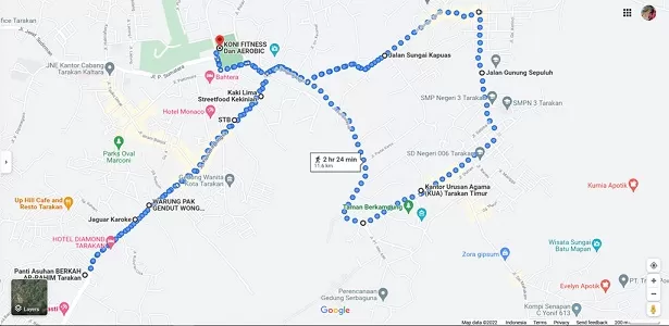 RUTE PCX TARAKAN 2022: Panitia event PCX Tarakan Run 2022 telah merampungkan rute lari 10 km dan 5 km yang akan dilalui para pelari nantinya. FOTO: GOOGLE MAPS
