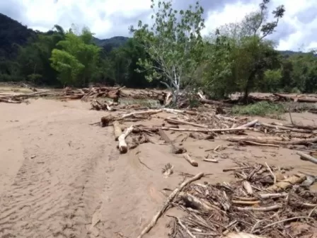 RUSAK : Banjir dan tanah longsor yang terjadi di Krayan diakibatkan tingginya curah hujan. Kondisi ini membuat sawah masyarakat rusak parah. (CAMAT KRAYAN)