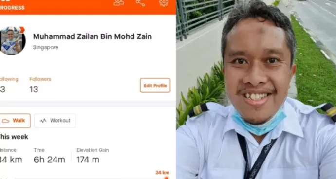 Muhammad Zailan Mohd Zain dan jarak jalan kaki yang ditempuhnya. (FB/Zailan)