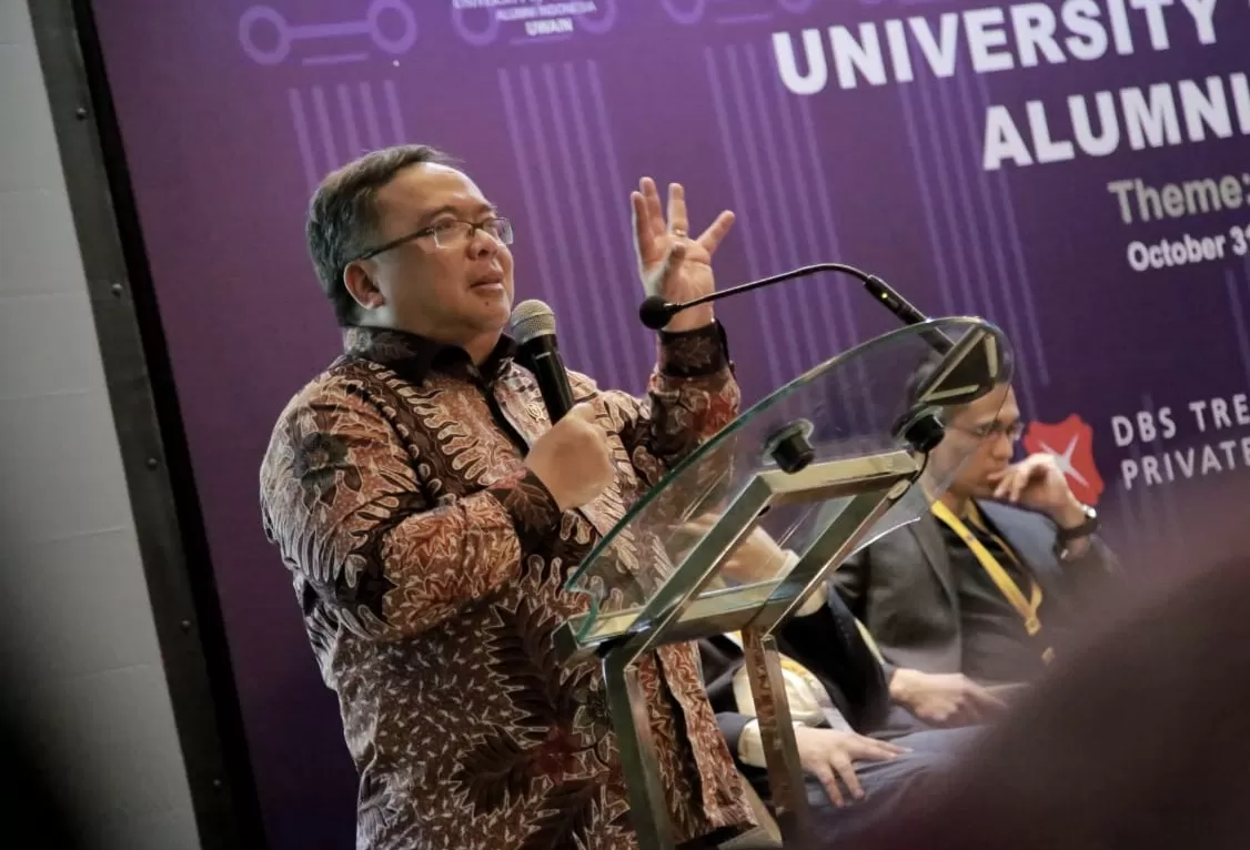 Menteri Bambang saat memberi sambutan pada the  Launching of University of Washington Alumni Association Indonesia (UWAIN) di Hotel Grand Hyatt, Jakarta pada Kamis (31/10) malam. (foto : dok.kemristek/BRIN for Prokal)
