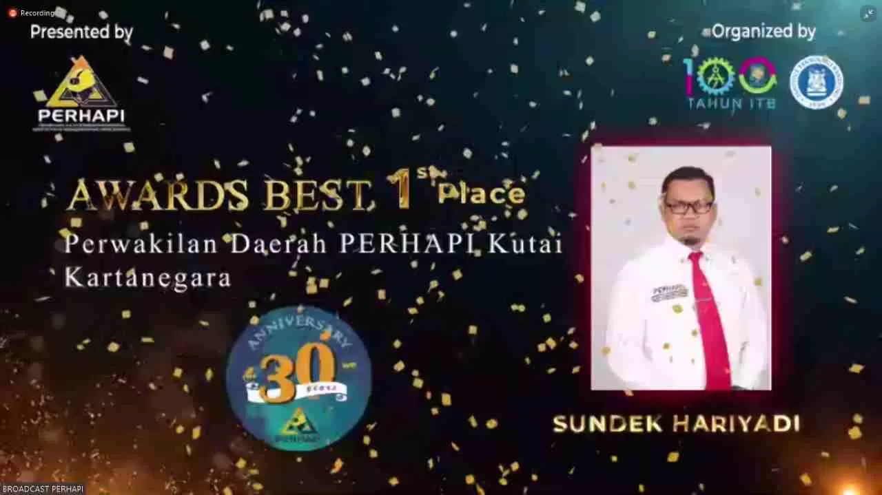 HEBAT: Di bawah tongkat komando Sundek Hariyadi, ST., MT., CPI selaku ketua DPD Perhapi Kukar berhasil meraih peringkat Pertama Nominasi The Best DPD Perhapi, pada gelaran Temu Profesi Tahunan (TPT) ke XXIX Perhapi 2020.