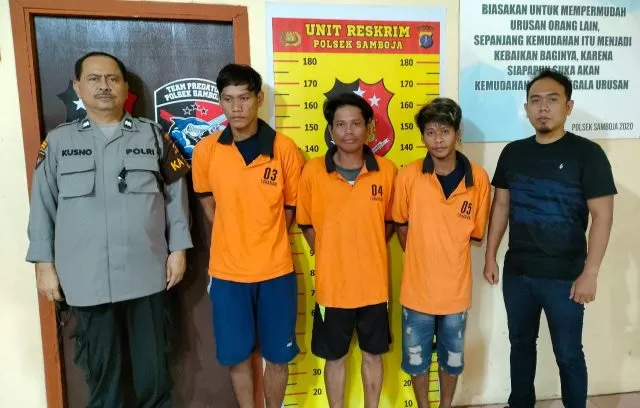 Polsek Samboja meringkus tiga preman yang melakukan pengeroyokan terhadap AD di kawasan Pantai Tanjung Harapan, Samboja.