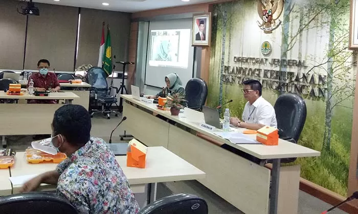 EKSPOSE: Gubernur Kaltara, Dr H Irianto Lambrie saat melakukan ekspose usulan perubahan peruntukan dan fungsi kawasan hutan dalam review RTRWP Kaltara secara virtual di Ditjen PTKL KLHK, Jumat (26/6) lalu.