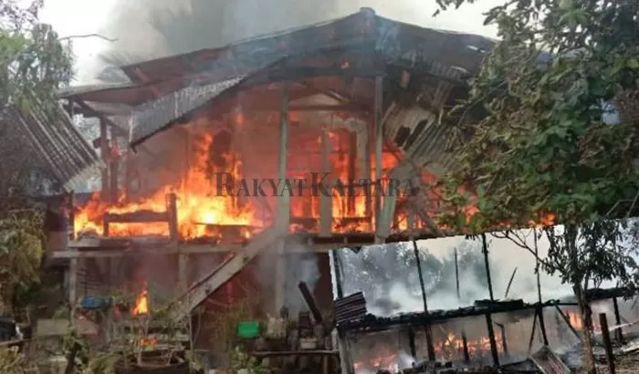 HANGUS TERBAKAR: Rumah milik Aziz yang terbakar sekitar pukul 09.00 Wita, Minggu (17/1).