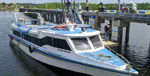 MERENGGUT NYAWA: Speedboat reguler SB Dewa Sebakis Sakti 2 diamankan didermaga Ditpolairud Polda Kaltara, Rabu (10/3).