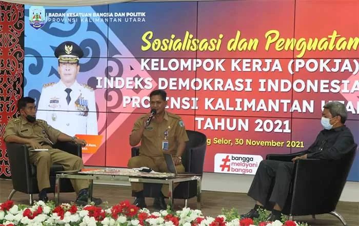 DEMOKRASI: Rapat Kegiatan Sosialisai dan Penguatan Kelompok Kerja (Pokja) Indeks Demokrasi Indonesia (IDI) Kaltara Tahun 2021.