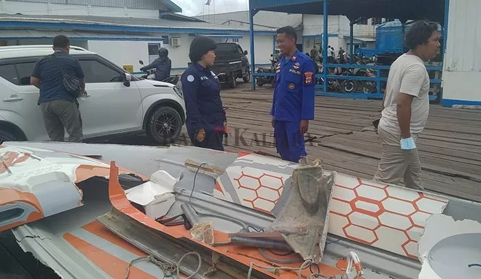 DISITA: Barang bukti speedboat 40 PK yang hancur akibat ditabrak SB 278 Expres diamankan di Mako Polairud Polres Tarakan, Kamis (19/5).