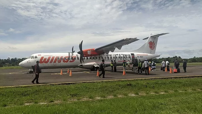 MASKAPAI: Sementara ini masih Wings Air satu-satunya pesawat tipe ATR-72 yang mendarat di Bandara Tanjung Harapan, Tanjung Selor.