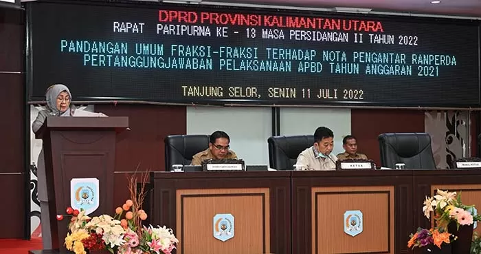 BERI CATATAN: Fraksi DPRD Kaltara memberikan pandangan umum terhadap Nota Pengantar Pertanggungjawaban Pelaksanaan APBD Tahun 2021, belum ini.